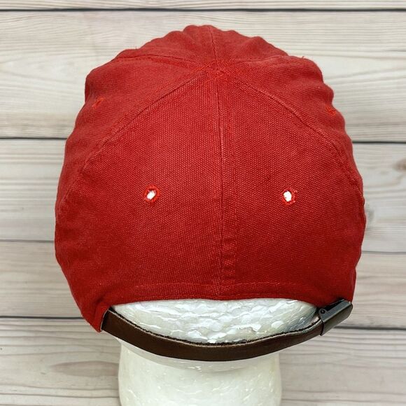VTG Abercrombie & Fitch Hat Spellout Cap Red Heavy Canvas Leather Strap 80s USA - Picture 5 of 13